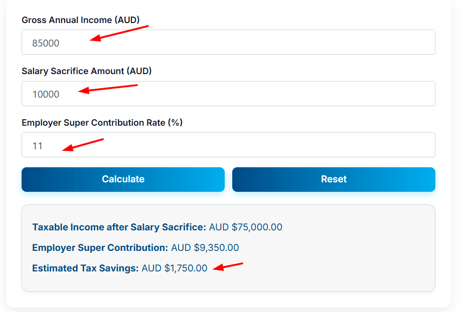 Simple Salary Sacrifice Calculator
